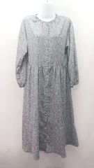 ◇ Samansa Mos2 blue バンドカラー 花柄 総柄 薄手 長袖 ロング ワンピース サイズフリー ブルー レディース E 【1309040065222】