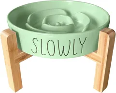 Pawspick フードボウル 陶器 早食い防止 食器 中型犬 大型犬 猫 ペット えさ皿 スローフィーダー 健康管理 スタンド付き(ライトグリーン,  「L」スタンド付き)