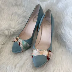EMILIO PUCCI エミリオプッチ スカーフ リボン パンプス 38 1/2 ライトブルー ヒール レディース シューズ 靴 PAWNSHOPRiZ  パウンショップリズのサムネイル