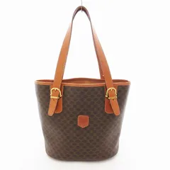 セリーヌ CELINE トートバッグ ショルダー マカダム柄 バケツ型 PVC レザートリム ブラウン MC97/2 /UO