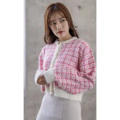 新品 フェザーツイード ニットカーディガン ピンク フリーサイズ ツイード調 コンパクト ショート丈 上品 可愛い レディース トップス ツイードニットカーディガン カジュアル シンプル 可愛い おしゃれコーデ プレゼント 贈り物 シアー系 通勤 通学 高級