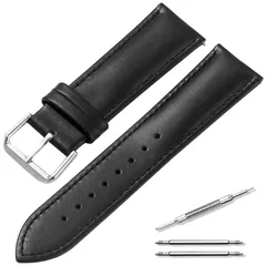 [anddat] 腕時計 交換用ベルト レザー製 本革 無地 バンド 18mm 19ｍｍ 20ｍｍ 21ｍｍ 22ｍｍ メンズ 男性 (19mm ブラック)のサムネイル