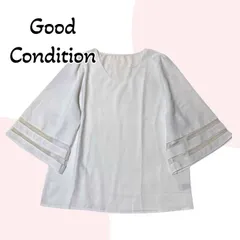 【美品】ホワイト Vネック ブラウス 7分丈 無地 カットソー シースルー レディース