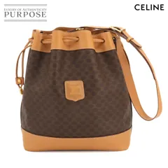 新品同様 セリーヌ CELINE マカダム柄 巾着 ショルダー バッグ PVC レザー ブラウン ゴールド 金具 ヴィンテージ 90255264
