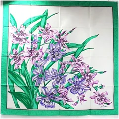 ジムトンプソン タイシルク スカーフ 未使用 ホワイト×グリーン 花柄 中古