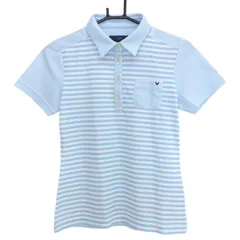 ★特価★【美品】キャロウェイ 半袖ポロシャツ ライトブルー×白 ボーダー 胸ポケット  レディース M ゴルフウェア Callaway