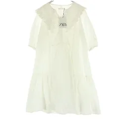 未使用 ZARA ザラ 半袖 刺繍襟付き 膝丈ワンピース 13-14 ホワイト レディース 古着