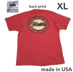 USA製古着　フルーツオブザルームプリントT半袖XL赤企業ロゴクラフトビール　sws0229