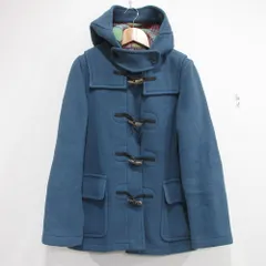 美品 LOMDON Tradition ロンドントラディション 英国製 裏地チェック柄 ウールメルトン ダッフルコート サイズ36 ブルー レディース 古着 中古 USED