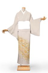 色留袖比翼付【お仕立て上がり品】袷 グレー 正倉院華紋 五つ紋：桔梗 102-M-kaw0002(2023.11.7店売却済）