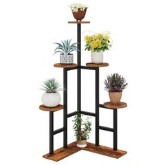 IBUYKE フラワースタンド スタンド 鉢スタンド 4段 園芸ラック 植木鉢台 花台 鉄製 植木鉢置き 室内 ガーデンラック 屋外室内 丈夫 玄関置き 組み立てが簡単 ブラウン JPTMJ072H