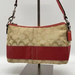 【美品】COACH コーチ シグネチャー ハンドバッグ デミポーチ レッド