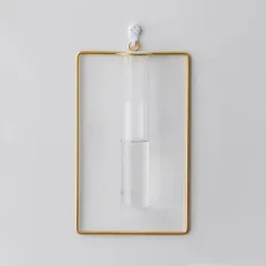 ☆ スクエア ☆ 壁かけ 花瓶 pkbgf9602 花瓶 一輪挿し 壁掛け フラワーベース かびん 花器 ガラス 試験管 おしゃれ かわいい ワイヤーフレーム 壁かけ ナチュラル シンプル ゴールド リビング ダイニング 寝室 玄関 エントランス