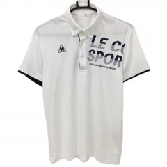 ルコック 半袖ポロシャツ 白×ネイビー ロゴプリント ボタンダウン メンズ M ゴルフウェア le coq sportif