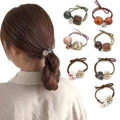 【人気商品】パールゴム 永遠の花 輪ゴム アクセサリー ファッションアンバー シンプル 可愛い おしゃれ 髪飾り 大人 ヘアゴム【7本セット】髪ゴム RICISUNG