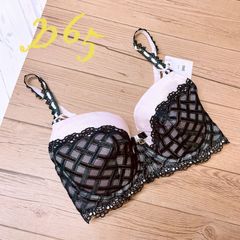 明るいピンクと黒のチェックのブラ  D65        S071