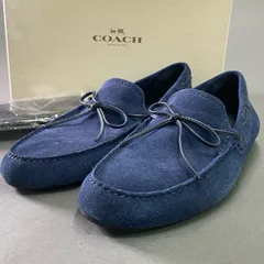 1f10 【極美品】COACH コーチ スウェードレザー デッキシューズ モカシン ローファー サイズ26 ネイビー  メンズ 男性用 靴のサムネイル
