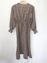 ◇ ⊂ ems excite エムズエキサイト チェック柄　リボン 長袖 ロング丈 ワンピース サイズ　F ブラウン系 レディース E  【1410230009343】