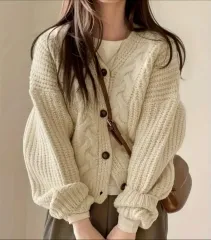 新品 ケーブル編み ニット カーディガン