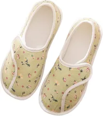 ソユル 花柄 フラワー ルーム シューズ 室内履き スリッパ 面テープ かかと あり すべり止め 付 介護 入院 リビング キッチン トイレ シンプル レディース(グリーン,  L)