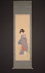 dr1133 美品 掛け軸 鈴木雪哉作 蝶美人図 栃木の人 橋本雅邦師事 桐箱付属