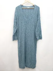 ◇ apart by アパートバイ Vネック ケーブル編み 長袖 ロング ニット ワンピース サイズF ブルー系 レディース P  【1403110006334】