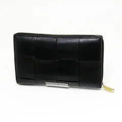ボッテガヴェネタ　マキシイントレチャート カセット ジップアラウンドウォレット　ブラック　レザー　ゴールド金具　長財布　 750259 VCQC1 8425