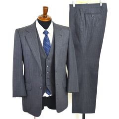 5XF095】BLAU 3ピース 2つボタン シングルスーツ S Y3 ダークグレー ストライプ ノータック 合物 305244 小さめサイズ 袖丈短め 肩幅狭め 【中古】【メンズビジネス】202506