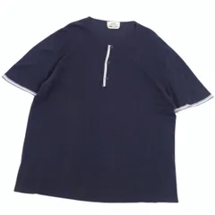 美品 エルメス HERMES カットソー ショートスリーブ ヘンリーネック Tシャツ ウール リネン トップス メンズ イタリア製 XXL ネイビーのサムネイル