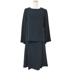 美品 theory luxe セオリーリュクス セットアップ SET ブラウス プルオーバー ノーカラー ボートネック 長袖 スカート ミディ 膝丈 膝下 ボックスプリーツ タック フィッシュテールのサムネイル