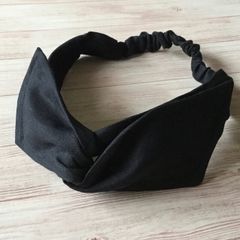 後ろゴムのワイヤー入りヘアバンド（リネン・ブラック）