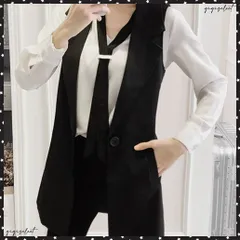 テーラードベストジレ レディース 韓国風 ノースリーブ テーラードジャケット おしゃれ オフィスカジュアル 春秋冬アウター無地こなれ感 トレンチベスト 着やせ通勤 ベスト カッコいい 羽織り 体型カバー ロング丈ベスト 黒