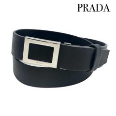 PRADA プラダ ベルト ブラック 銀 ロゴ入り メンズ レディース ビジネス PRADA プラダ ベルト レザー 本革 ブラック シルバー 銀 ロゴ