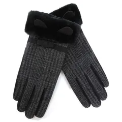 手袋 冬 レディース 防寒 スマホ対応 暖かい  グローブ ふわふわ  ボア 裏起毛 通勤 通学 旅行 自転車 バイク アウトドア 誕生日 クリスマス プレセント 冬小物　おしゃれ　かわいい　チェック　ブラック　耳付き