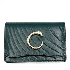 【売り尽くし】 カルティエ コインケース ユニセックス パンテール カードケース 小銭入れ 名刺入れ ミニ財布 CARTIER L3002150 レザー    グリーン 緑 ゴールド金具 美品【中古品】