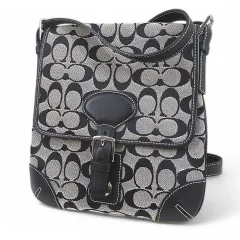 コーチ COACH 6079 スモールヒッピー ショルダーバッグ シグネチャー 斜め掛け ベルト フラップ キャンバス レザーブラック 黒系