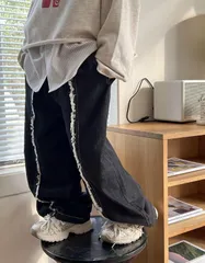 韓国子供服 デニム パンツ 140 150 160 ダメージデニム ジーンズ  ワイド 小学生 中学生 キッズ 男の子 女の子 セットアップ 可能 子供服 新品