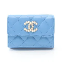 シャネル CHANEL 三つ折り財布 マトラッセ スモール フラップ ウォレット AP3808 ライトブルー ラムスキン（羊革） マトラッセ ココパール 三つ折財布 レディース Used A