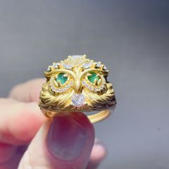 【新入荷】本翡翠保証‼️天然本翡翠リング　S925シルバー　フクロウ　サイズ調節可