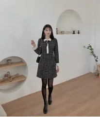 CHANEL ツイード　ベルテッド ワンピース　フレンチスリーブ 　グレー CHANEL - CHANEL フランス製 ヴィンテージ ツイード ワンピース