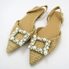 ザラ パンプス フラットシューズ バックストラップ 靴 レディース 37サイズ ベージュ×ホワイト ZARA 【中古】