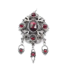 ブローチ ネックレス ペンダントトップ SILVER シルバー ガーネット ヴィンテージ  チャーム 天然石 ジュエリー RKJ ホールマーク  2WAY