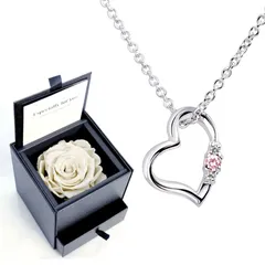 ネックレス レディース オープン ハート (ラブハート) ダイヤモンド 誕生石 ネックレス プリザーブドフラワー バラ ローズ 薔薇 ボックス付 Sears  (シアーズ)  女性 誕生日プレゼント プラチナホワイト 10月誕生石 ピンクトルマリン