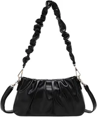 HARGIO(ハルジオ) ミニショルダーバッグ ホーボーバッグ ギャザーバッグ レディース 小さめ フリル 肩掛け 斜めがけ ワンショルダーバッグ おしゃれ かわいい 可愛い バック かばん お洒落(ブラック)