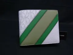 ■新品同様■ MICHAEL KORS マイケルコース PVC MK柄 二つ折り 財布 ウォレット 小銭入れ 札入れ ホワイト系×グリーン系 BS0466