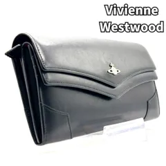 【重厚感漂うブラックレザー】　Vivienne Westwood ヴィヴィアン・ウエストウッド　長財布 ダブルフラップ レザー　ブラック レッド