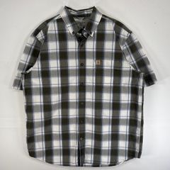 古着 カーハート Carhartt 半袖シャツ ワンポイント ロゴ チェック ボタンダウン L  グレー系 マルチカラー メンズ