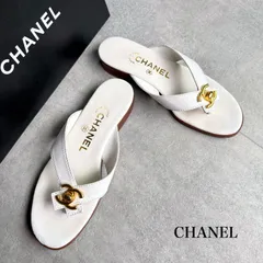 美品□シャネル ココマーク フラットサンダル ホワイト ターンロック