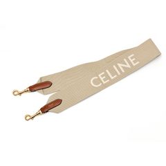 セリーヌ / CELINE　CELINE ジャカード ショートストラップ / ショルダーストラップ　49S02　ベージュ/ホワイト 【中古】 商品番号 S-158137