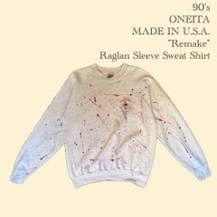 90's ONEITA MADE IN U.S.A. "Remake" Raglan Sleeve Sweat Shirt - XL(46-48)